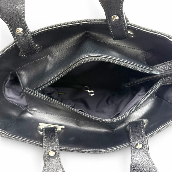 極美品★CHANEL シャネル A34208 パリビアリッツ PM ココマーク レザー使い コーティングキャンバス トートバッグ ブラック 保存袋付き
