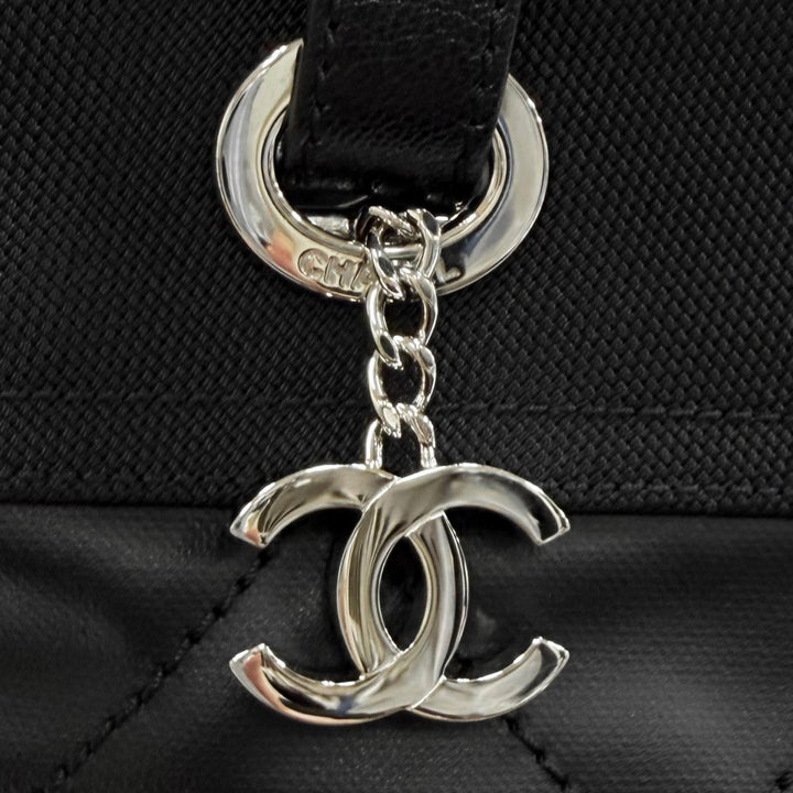 極美品★CHANEL シャネル A34208 パリビアリッツ PM ココマーク レザー使い コーティングキャンバス トートバッグ ブラック 保存袋付き