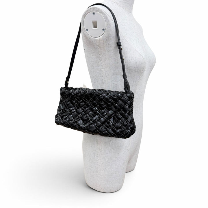 極美品☆BOTTEGAVENETA ボッテガヴェネタ カリメロ チャチャ ショルダーバッグ イントレチャート レザー ブラック イタリア製 定495000円