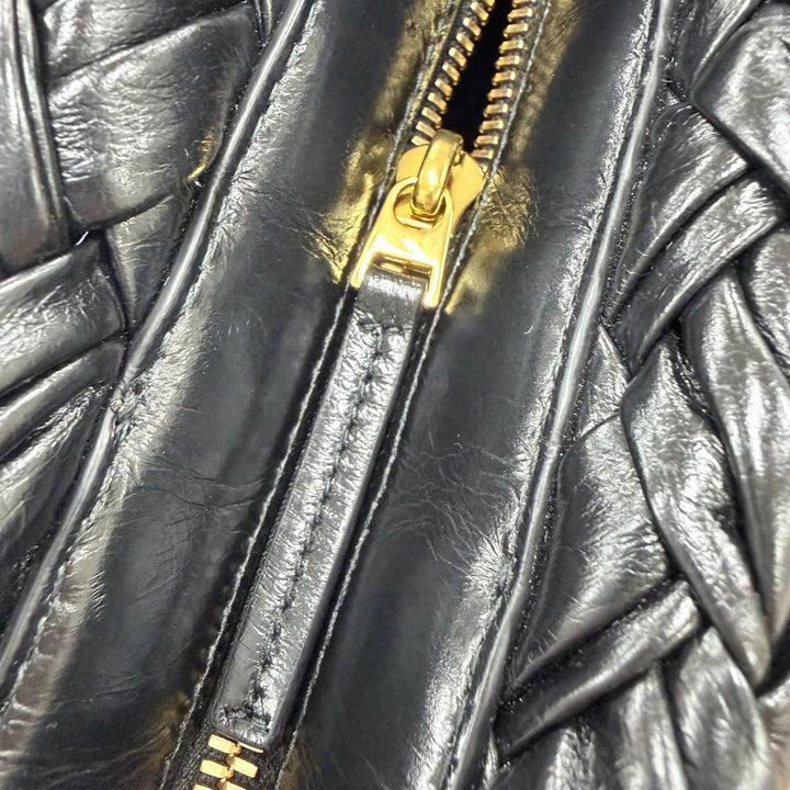 極美品☆BOTTEGAVENETA ボッテガヴェネタ カリメロ チャチャ ショルダーバッグ イントレチャート レザー ブラック イタリア製 定495000円