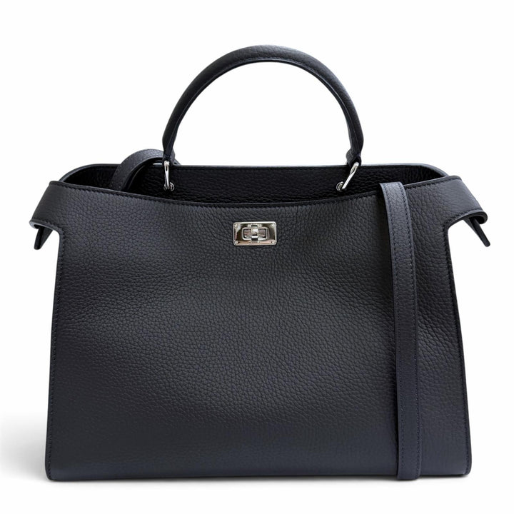 極美品△michino PARIS ミチノ パリ LUTECE PM ルテス スモール レザー 2WAY ハンドバッグ ショルダーバッグ ダークネイビー 伊製 袋付き