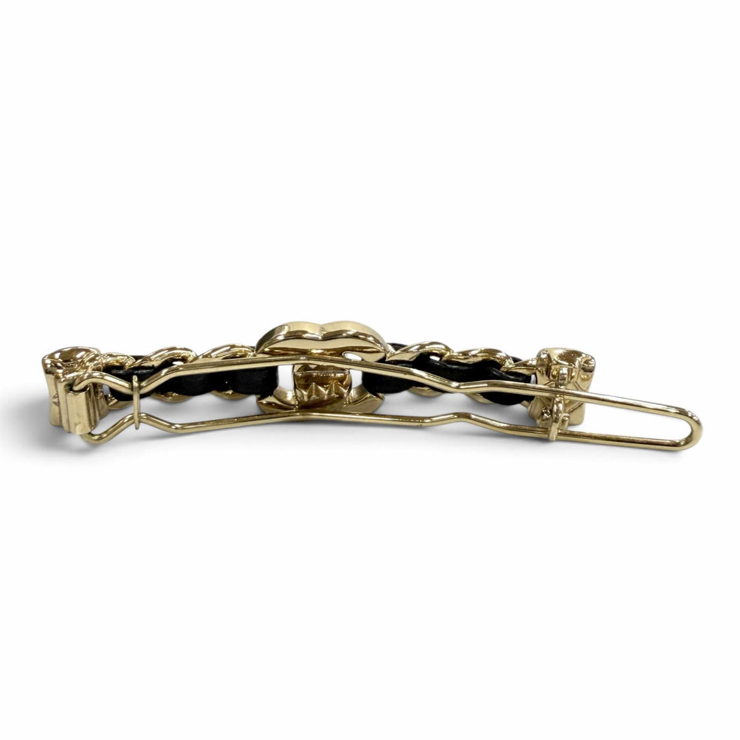 極美品★CHANEL シャネル B21S ココマーク ターンロックモチーフ マトラッセ バレッタ ゴールド ブラック イタリア製 レディース