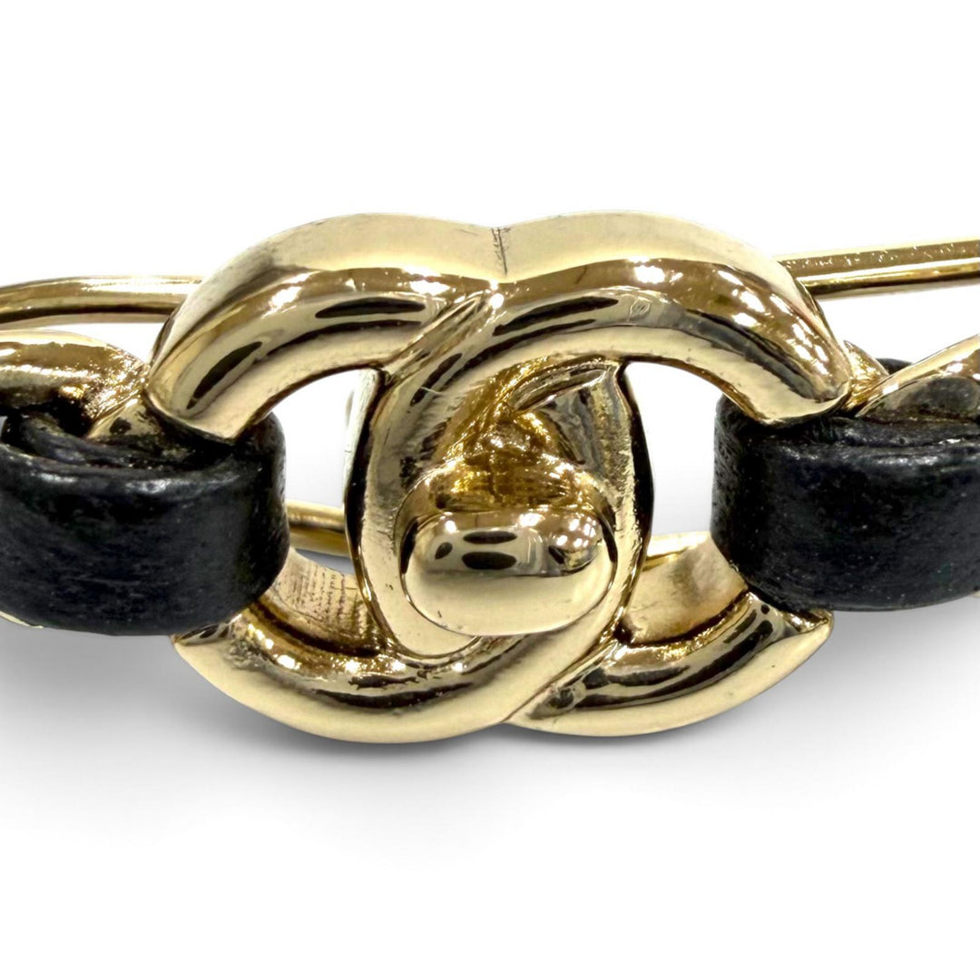 極美品★CHANEL シャネル B21S ココマーク ターンロックモチーフ マトラッセ バレッタ ゴールド ブラック イタリア製 レディース