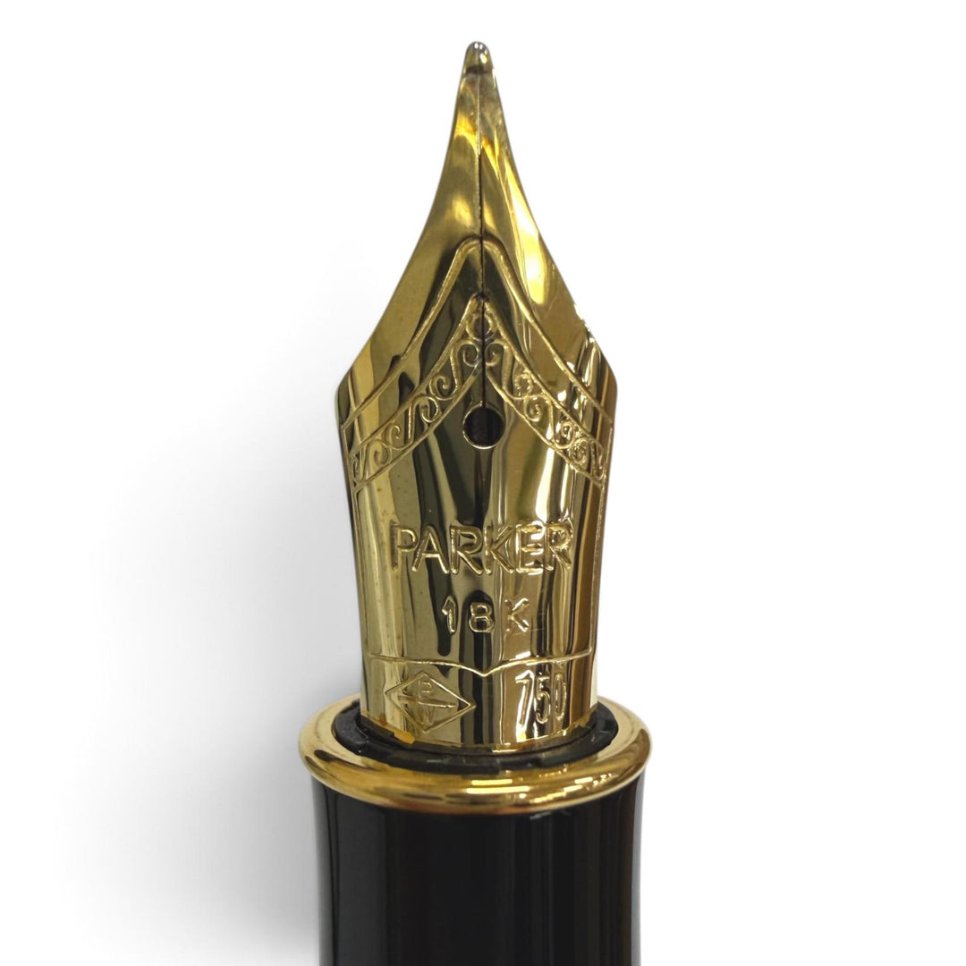 極美品□PARKER パーカー SONNET ソネット ペン先18K Fニブ 万年筆 ステーショナリー マーブルグリーン ゴールド メンズ ケース付き
