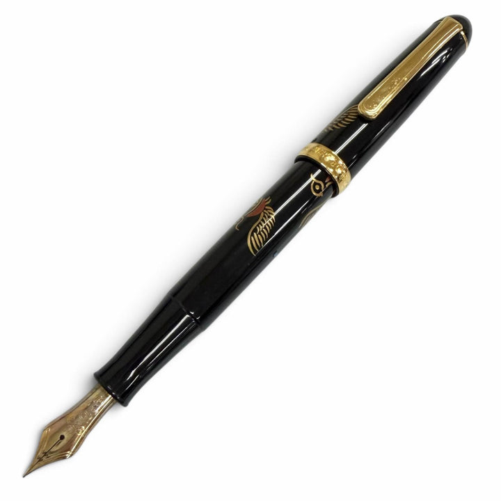 良品□PLATINUM プラチナ 3776 ペン先14K 蒔絵 鳳凰 逸平作 キャップ式 万年筆 ステーショナリー ブラック ゴールド メンズ レディース