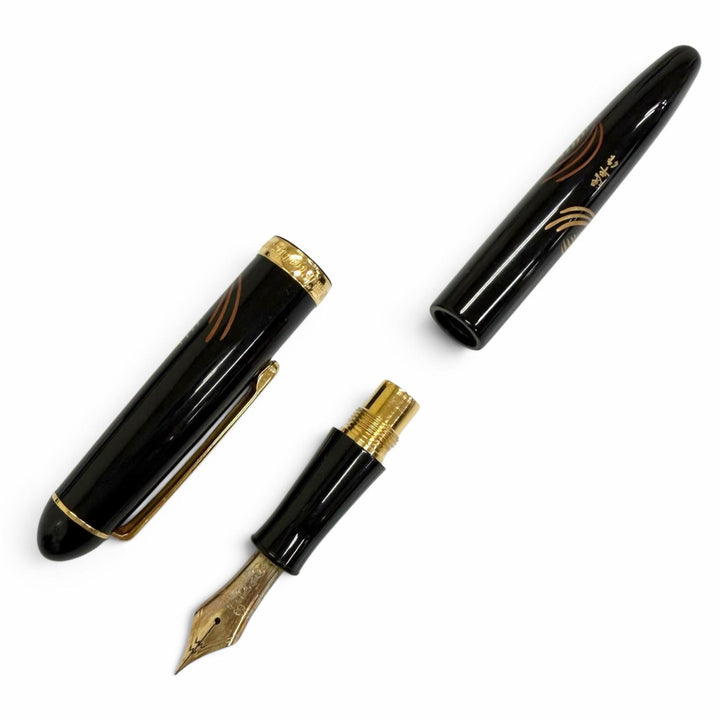 良品□PLATINUM プラチナ 3776 ペン先14K 蒔絵 鳳凰 逸平作 キャップ式 万年筆 ステーショナリー ブラック ゴールド メンズ レディース