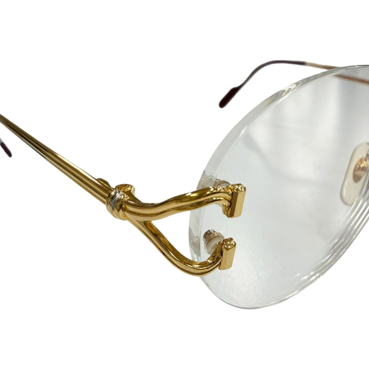 良品▼Cartier カルティエ 2C デコール リムレス ツーポイント メガネ 眼鏡 アイウェア ゴールド ボルドー □16 135 度入り 仏製 メンズ