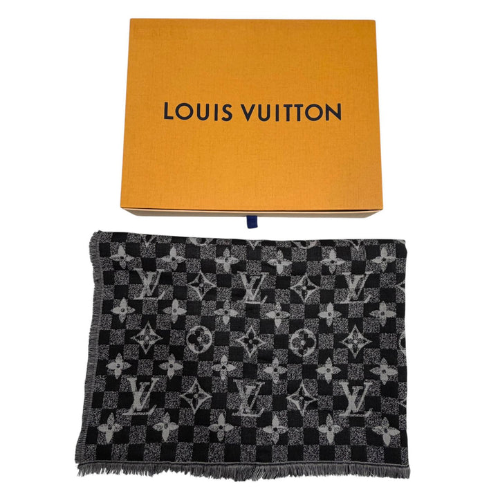 極美品▼LOUIS VUITTON ルイヴィトン M76560 エトールダミエ グラディエント ウール シルク ストール ブラック グレー 正規品 メンズ