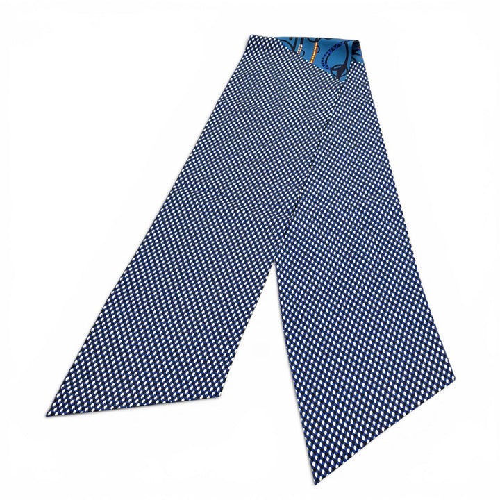 極美品★HERMES エルメス ツイリー MORS ET TRESSET モール エ トレス シルク100％ スカーフ ブルー フランス製 レディース 箱付き