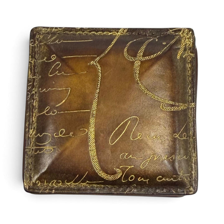 美品★BERLUTI ベルルッティ KHAYA カヤ カリグラフィ ゴールデンパティーヌ レザー コインケース ブラウン ゴールド イタリア製 メンズ