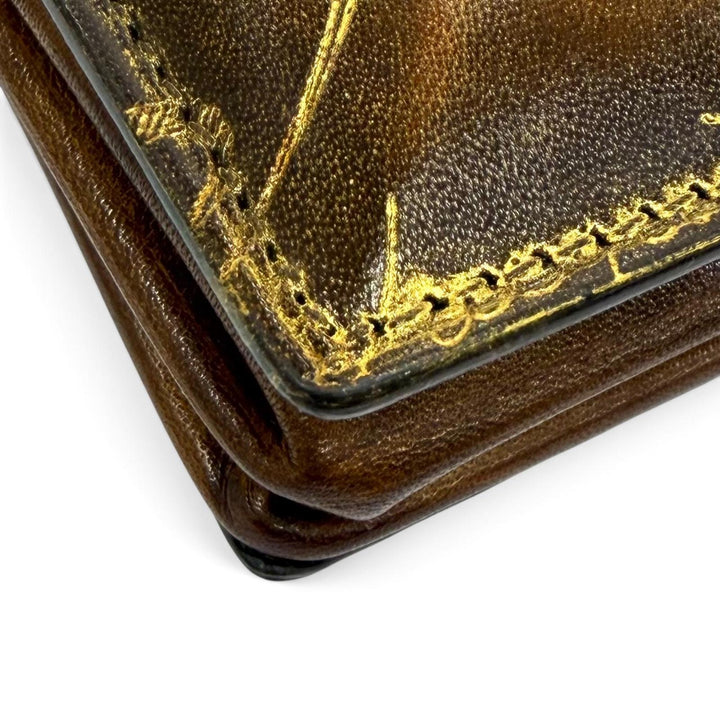美品★BERLUTI ベルルッティ KHAYA カヤ カリグラフィ ゴールデンパティーヌ レザー コインケース ブラウン ゴールド イタリア製 メンズ