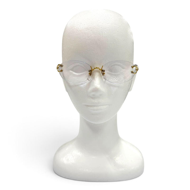 人気▼Cartier カルティエ リムレス ツーポイント ロゴ金具付き メガネ 眼鏡 アイウェア ゴールド ボルドー □16 135 度なし フランス製