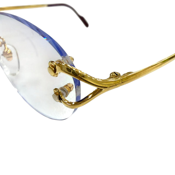 人気▼Cartier カルティエ リムレス ツーポイント ロゴ金具付き メガネ 眼鏡 アイウェア ゴールド ボルドー □16 135 度なし フランス製