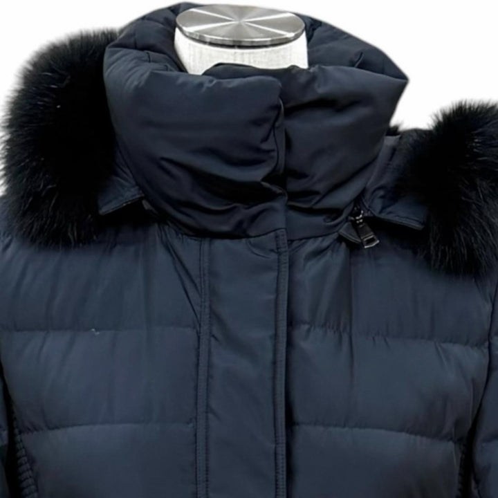 美品★BURBERRY LONDON バーバリーロンドン B1C01-849-28 ベルト付 FOXファー使い 裏地チェック柄 ダウンコート 38 正規品 ガーメント付