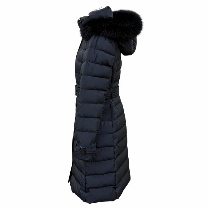 美品★BURBERRY LONDON バーバリーロンドン B1C01-849-28 ベルト付 FOXファー使い 裏地チェック柄 ダウンコート 38 正規品 ガーメント付