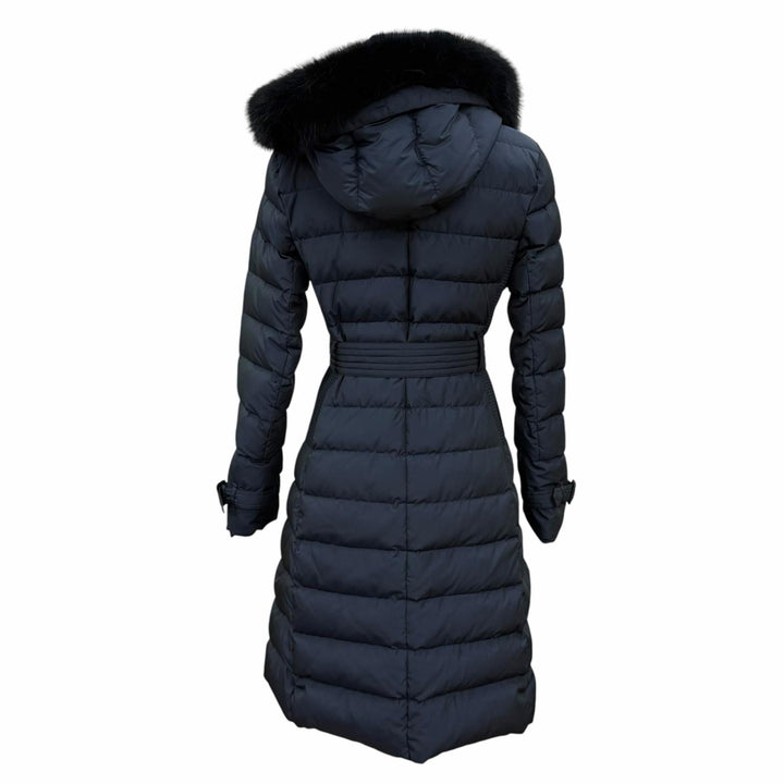 美品★BURBERRY LONDON バーバリーロンドン B1C01-849-28 ベルト付 FOXファー使い 裏地チェック柄 ダウンコート 38 正規品 ガーメント付