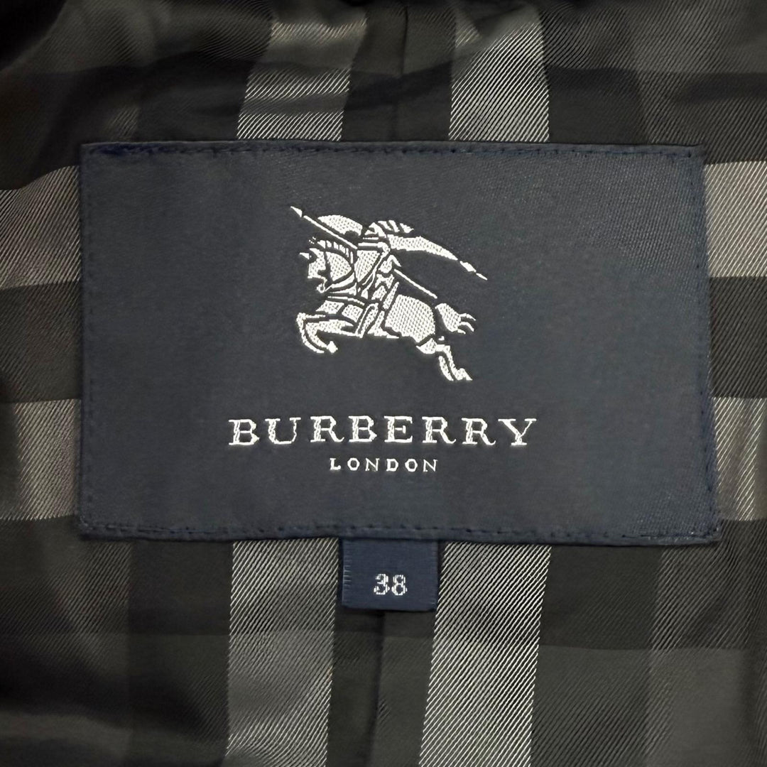 美品★BURBERRY LONDON バーバリーロンドン B1C01-849-28 ベルト付 FOXファー使い 裏地チェック柄 ダウンコート 38 正規品 ガーメント付