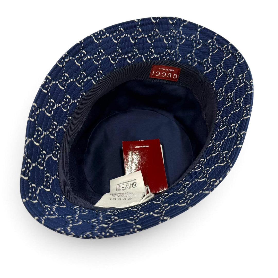 未使用品▼GUCCI グッチ 817427 コットン100% GG柄 帽子 バケットハット ネイビー M (58cm) イタリア製 正規品 メンズ ユニセックス