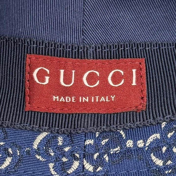未使用品▼GUCCI グッチ 817427 コットン100% GG柄 帽子 バケットハット ネイビー M (58cm) イタリア製 正規品 メンズ ユニセックス