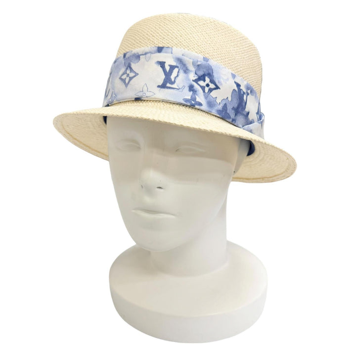 美品△LOUIS VUITTON ルイヴィトン M76762 モノグラム ウォーターカラー シャポー サマータイム ヤシ シルク バケットハット 58 正規品