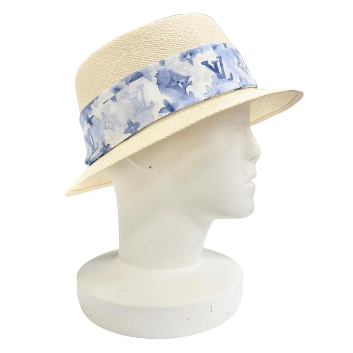 美品△LOUIS VUITTON ルイヴィトン M76762 モノグラム ウォーターカラー シャポー サマータイム ヤシ シルク バケットハット 58 正規品