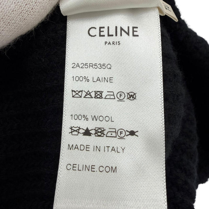 極美品☆CELINE セリーヌ 2A25R535Q ウール100％ ロゴ ニット帽 ビーニー ニットキャップ ブラック TU 正規品 伊製 レディース メンズ