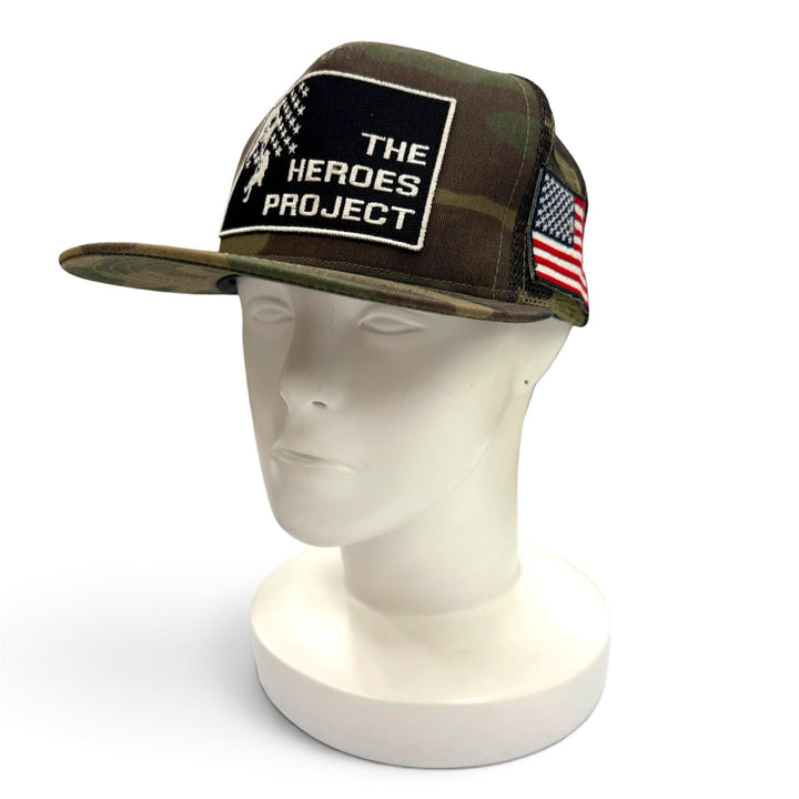 良品▼CHROME HEARTS クロムハーツ THE HEROES PROJECT トラッカー カモフラ 迷彩柄 帽子 キャップ カーキ 53-60 USA製 正規品 メンズ