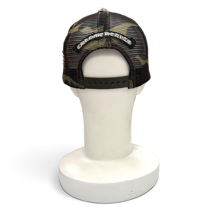 良品▼CHROME HEARTS クロムハーツ THE HEROES PROJECT トラッカー カモフラ 迷彩柄 帽子 キャップ カーキ 53-60 USA製 正規品 メンズ