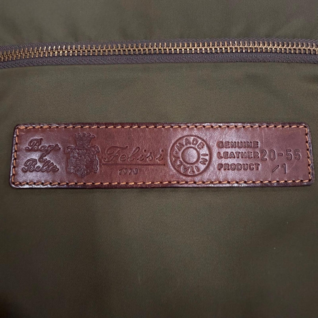 極美品▼Felisi フェリージ 20-55/1 バリスティックナイロン レザー スクエア リュックサック デイパック カーキ イタリア製 メンズ