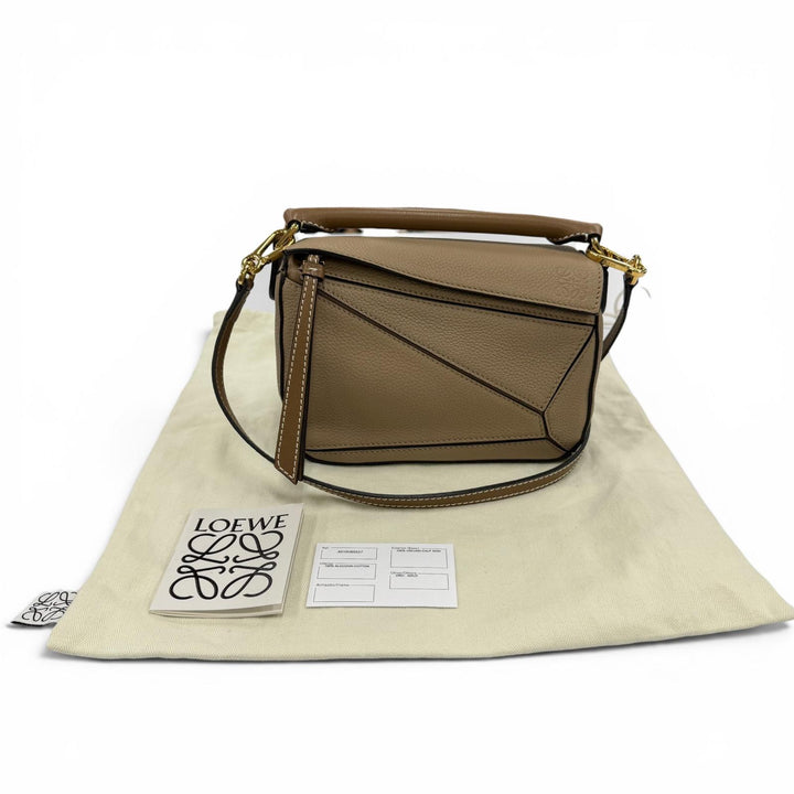極美品☆LOEWE ロエベ A510U95X27 パズルミニ 2WAY カーフレザー ハンドバッグ ショルダーバッグ ベージュ スペイン製 保存袋付き
