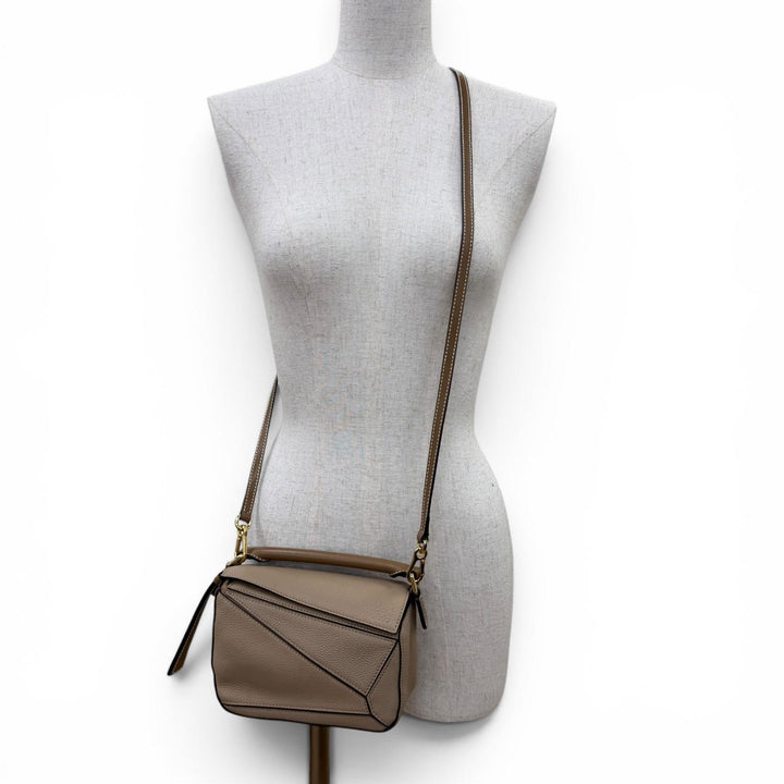 極美品☆LOEWE ロエベ A510U95X27 パズルミニ 2WAY カーフレザー ハンドバッグ ショルダーバッグ ベージュ スペイン製 保存袋付き