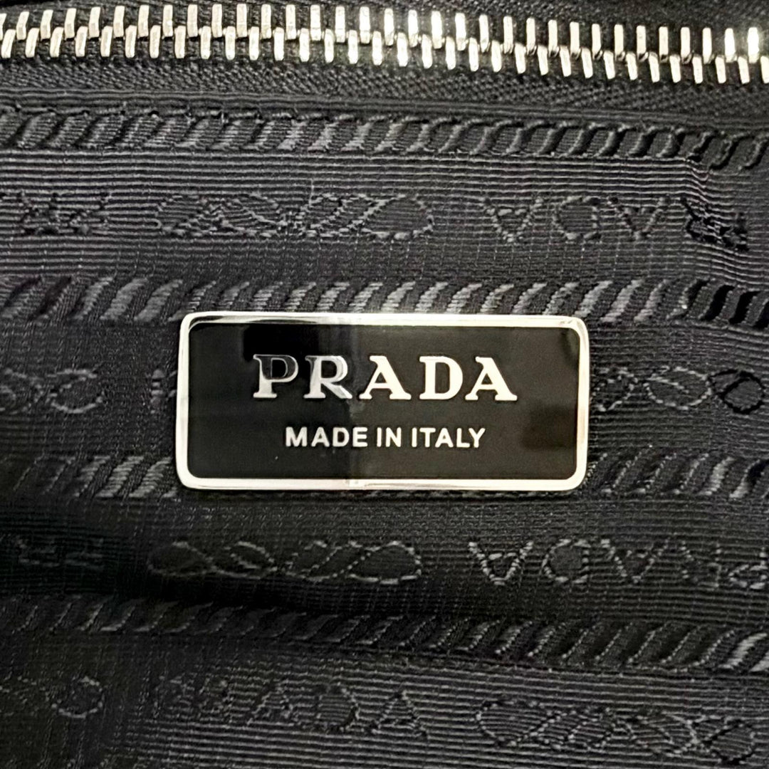 極美品△PRADA プラダ 1BG130 テリートートバッグ トライアングルロゴ パイル地 大型 トートバッグ ホワイト ブラック 伊製 保存袋付き