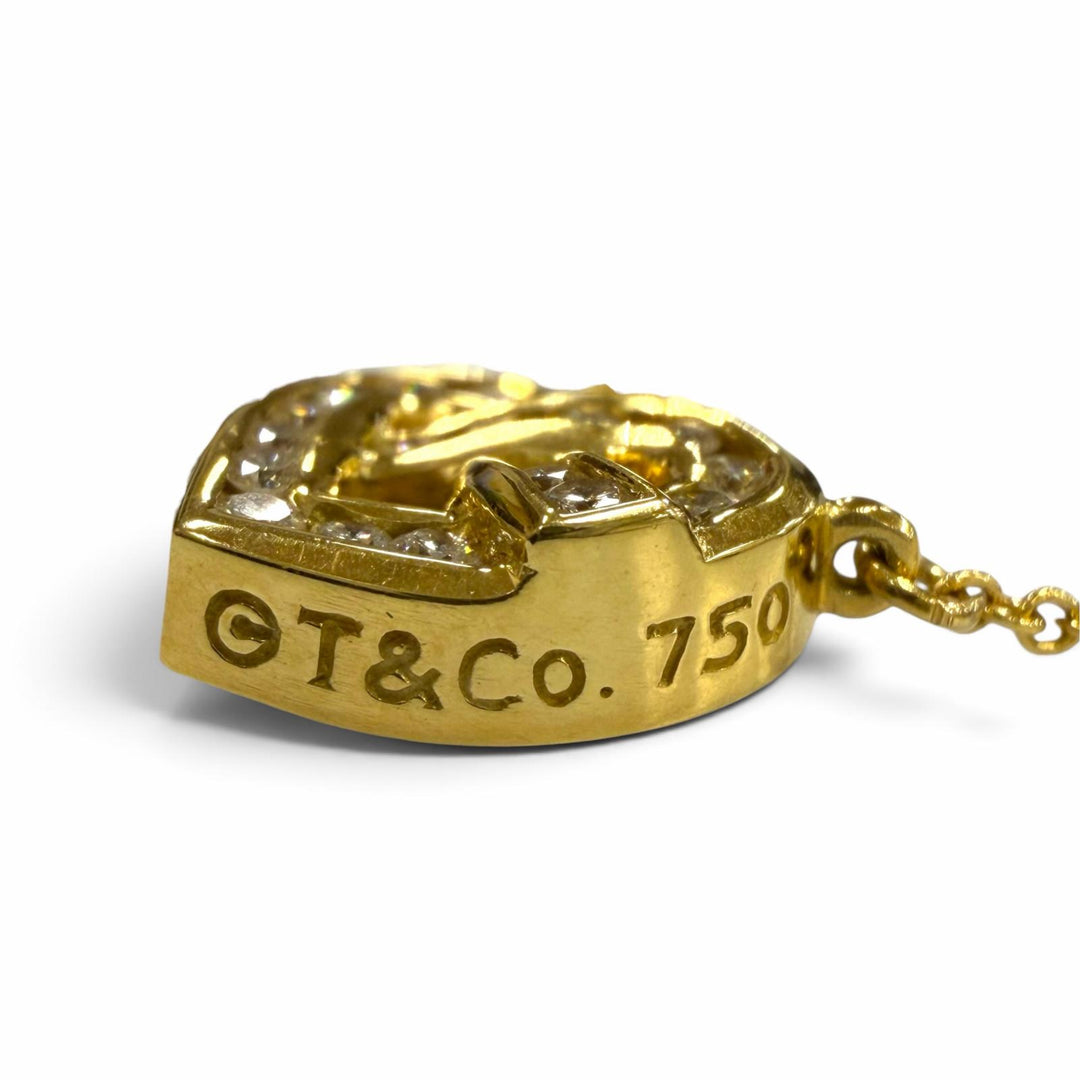 美品▼TIFFANY&amp;Co. ティファニー 750(YG) 19Pダイヤモンド ハートモチーフ チェーン ネックレス イエローゴールド 重量3.16g レディース