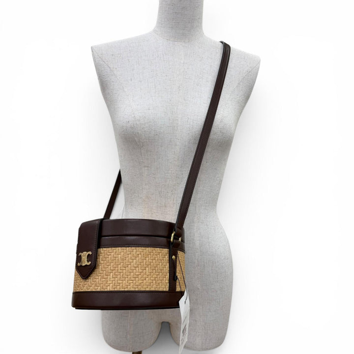 未使用品☆CELINE セリーヌ 195192DAG.02NR タンブール ラフィア ミディアム トリオンフ ショルダーバッグ ナチュラル ブラウン 保存袋付