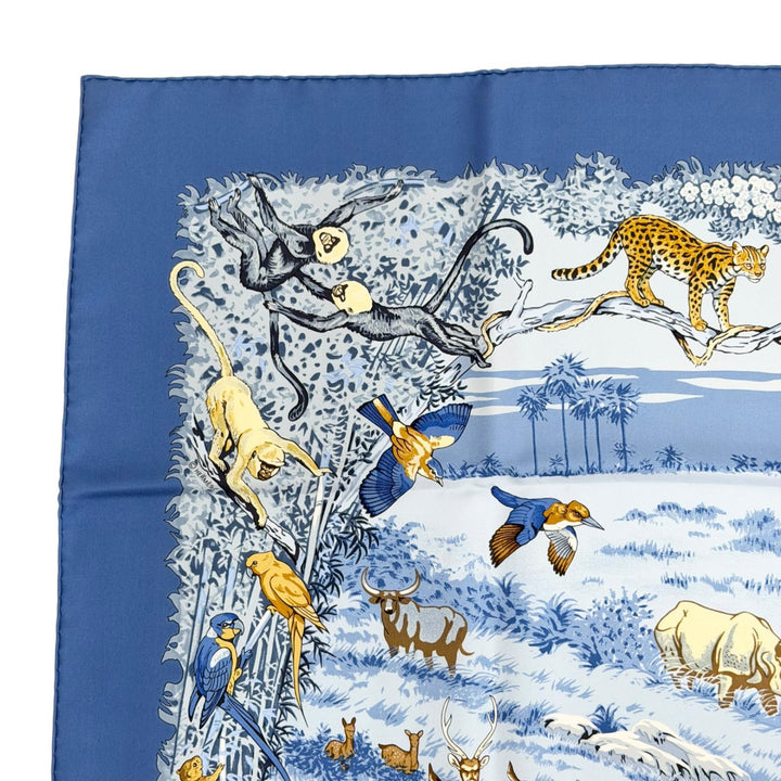 極美品△HERMES エルメス LA TREVE DE L EAU 水の休戦 カレ90 シルク100% 激レア スカーフ ブルー系 マルチカラー フランス製 箱付き