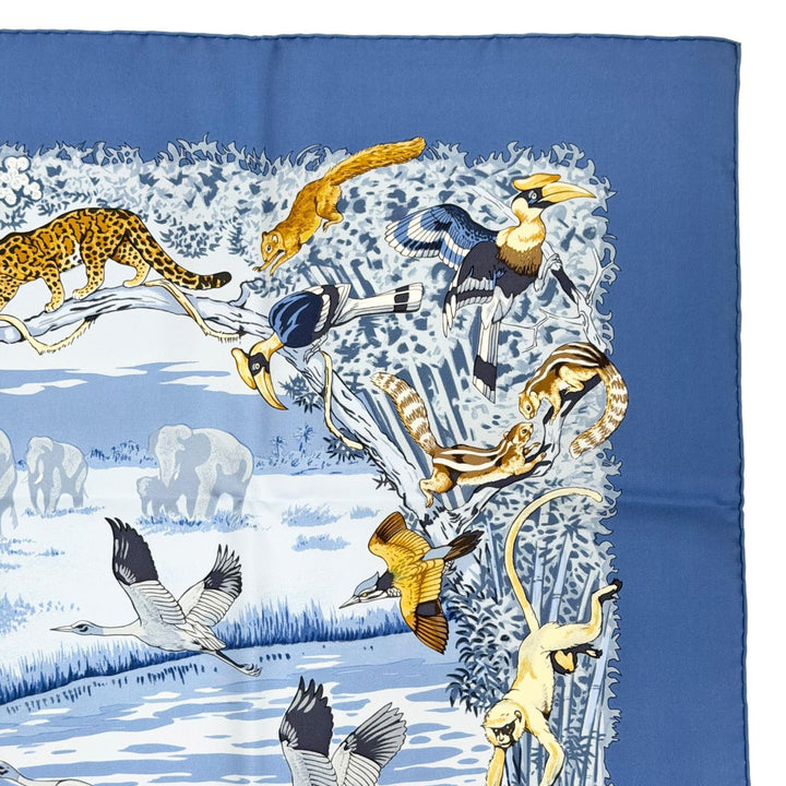 極美品△HERMES エルメス LA TREVE DE L EAU 水の休戦 カレ90 シルク100% 激レア スカーフ ブルー系 マルチカラー フランス製 箱付き