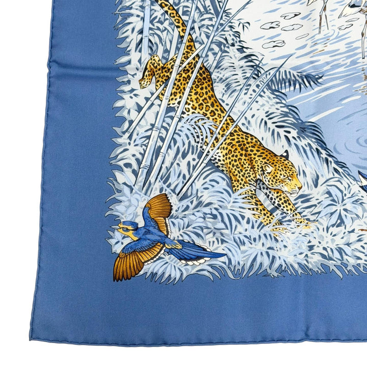 極美品△HERMES エルメス LA TREVE DE L EAU 水の休戦 カレ90 シルク100% 激レア スカーフ ブルー系 マルチカラー フランス製 箱付き