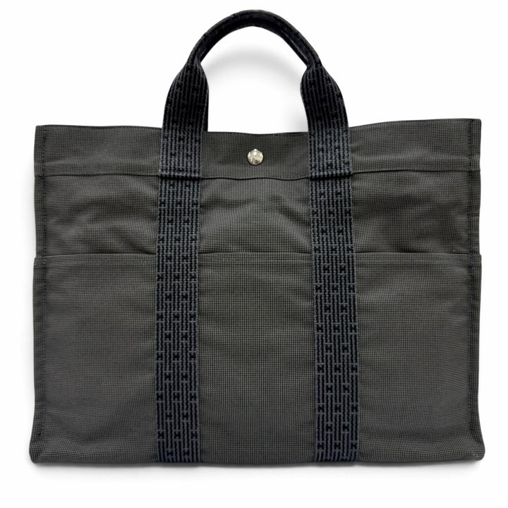 極美品☆HERMES エルメス エールライン MM シルバー金具 セリエ金具 カデナ・鍵付 キャンバス ハンド・トートバッグ グレー フランス製
