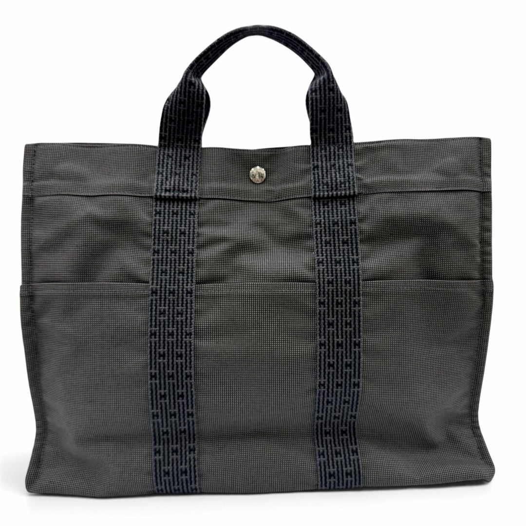 極美品☆HERMES エルメス エールライン MM シルバー金具 セリエ金具 カデナ・鍵付 キャンバス ハンド・トートバッグ グレー フランス製