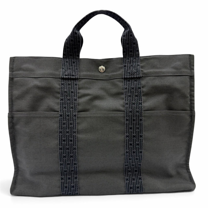 極美品☆HERMES エルメス エールライン MM シルバー金具 セリエ金具 カデナ・鍵付 キャンバス ハンド・トートバッグ グレー フランス製