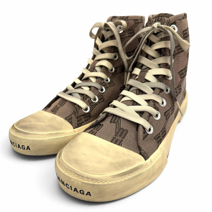 未使用品▼BALENCIAGA バレンシアガ 688752 PARIS HIGH TOP キャンバス BBモノグラム USED加工 ハイカットスニーカー グレー系 39 (26cm)