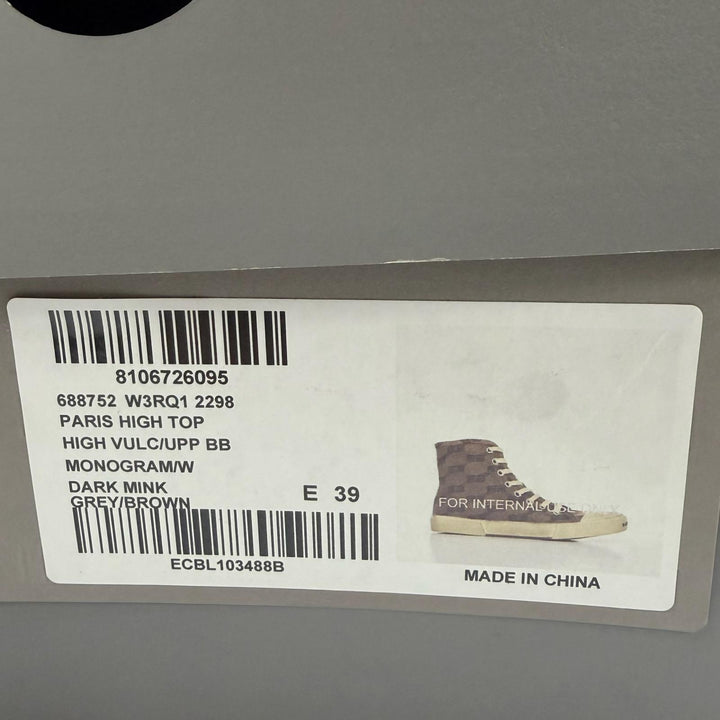 未使用品▼BALENCIAGA バレンシアガ 688752 PARIS HIGH TOP キャンバス BBモノグラム USED加工 ハイカットスニーカー グレー系 39 (26cm)