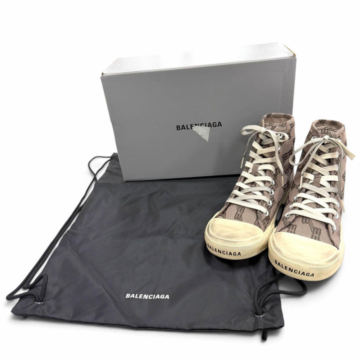 未使用品▼BALENCIAGA バレンシアガ 688752 PARIS HIGH TOP キャンバス BBモノグラム USED加工 ハイカットスニーカー グレー系 39 (26cm)