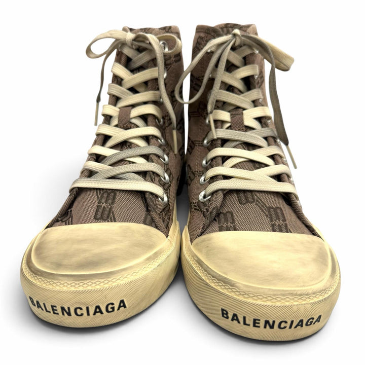 未使用品▼BALENCIAGA バレンシアガ 688752 PARIS HIGH TOP キャンバス BBモノグラム USED加工 ハイカットスニーカー グレー系 39 (26cm)