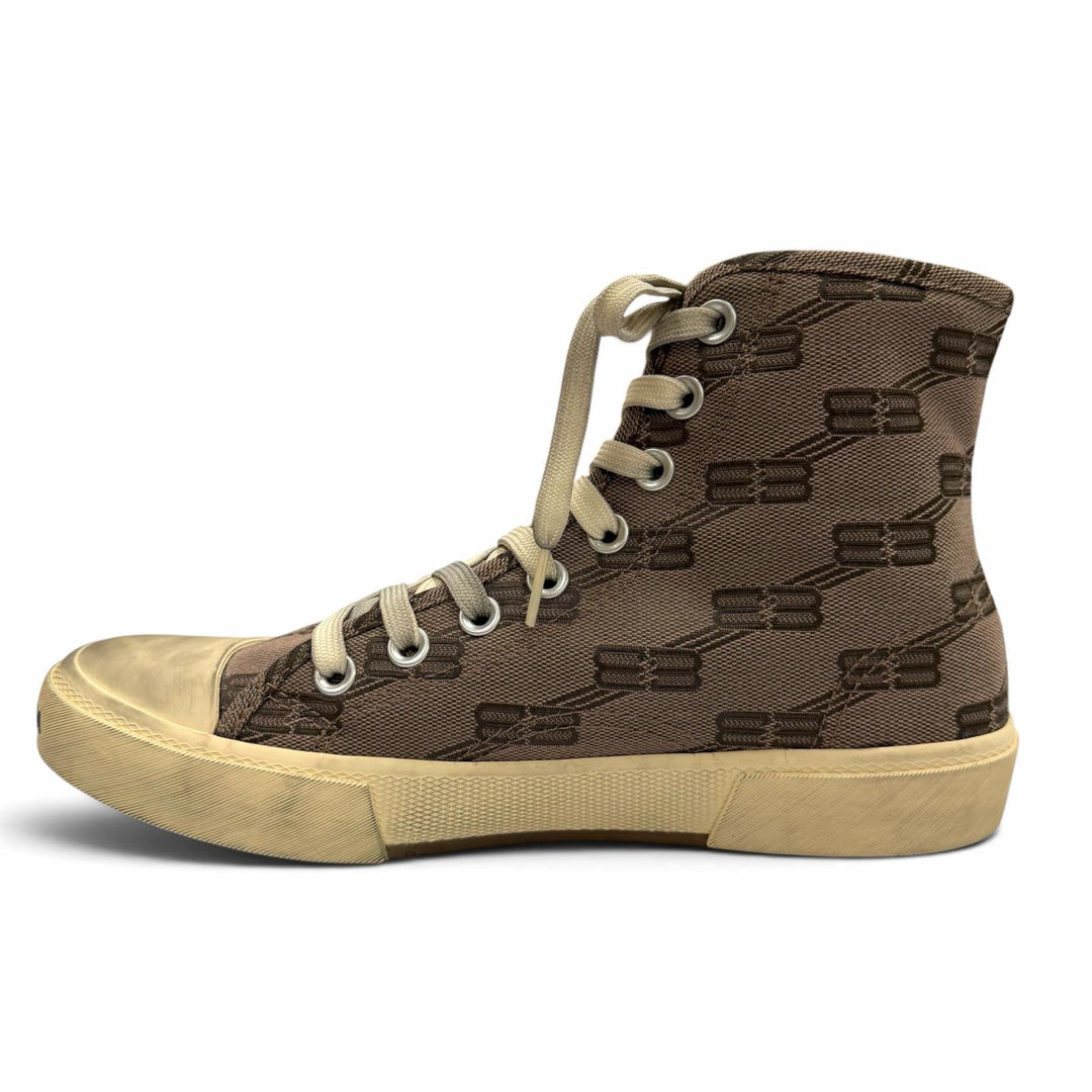 未使用品▼BALENCIAGA バレンシアガ 688752 PARIS HIGH TOP キャンバス BBモノグラム USED加工 ハイカットスニーカー グレー系 39 (26cm)