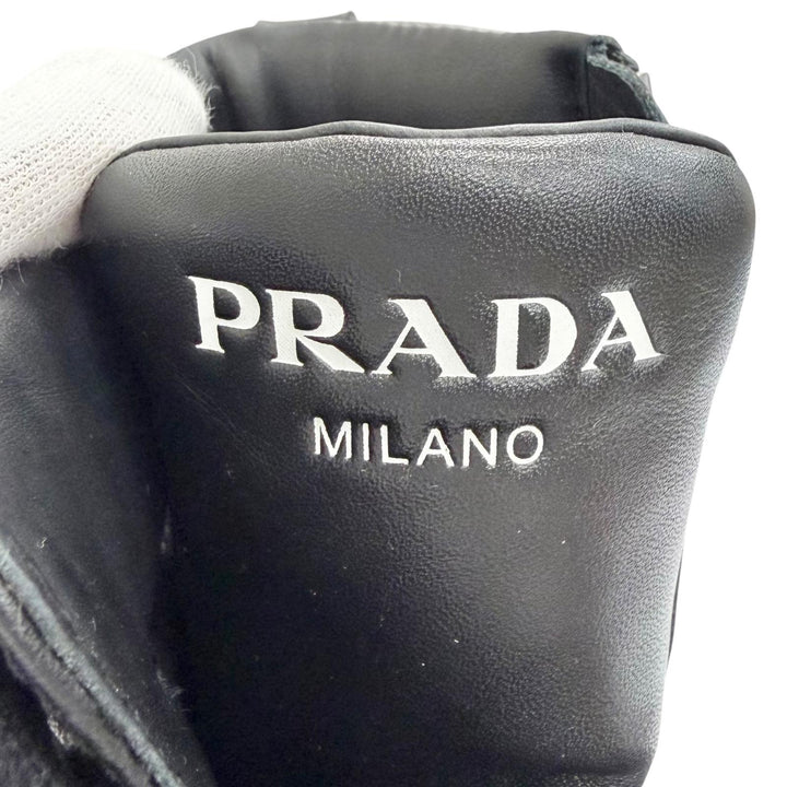 美品△PRADA プラダ 1T215N レザー ロゴ入り サイドジップ レースアップ レザー ショートブーツ アンクルブーツ ブラック 37.5 箱付き
