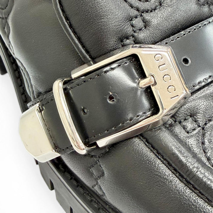 良品△GUCCI グッチ 718388 ロゴバックル GGマトラッセ レザー 厚底 シューズ ローファー ブラック シルバー金具 36.5 伊製 レディース