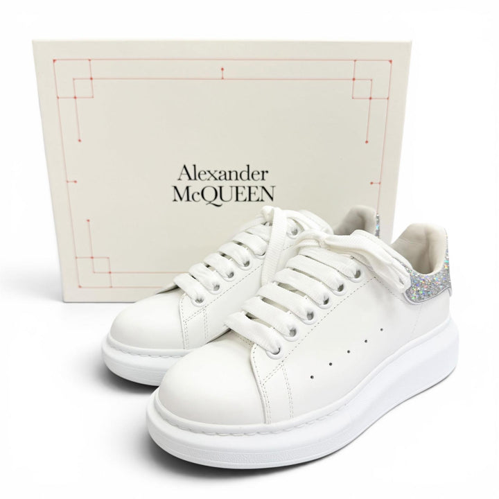 極美△Alexander McQueen アレキサンダーマックイーン 558945 LARRY ラリー レザー グリッター オーバーサイズドスニーカー ホワイト 35