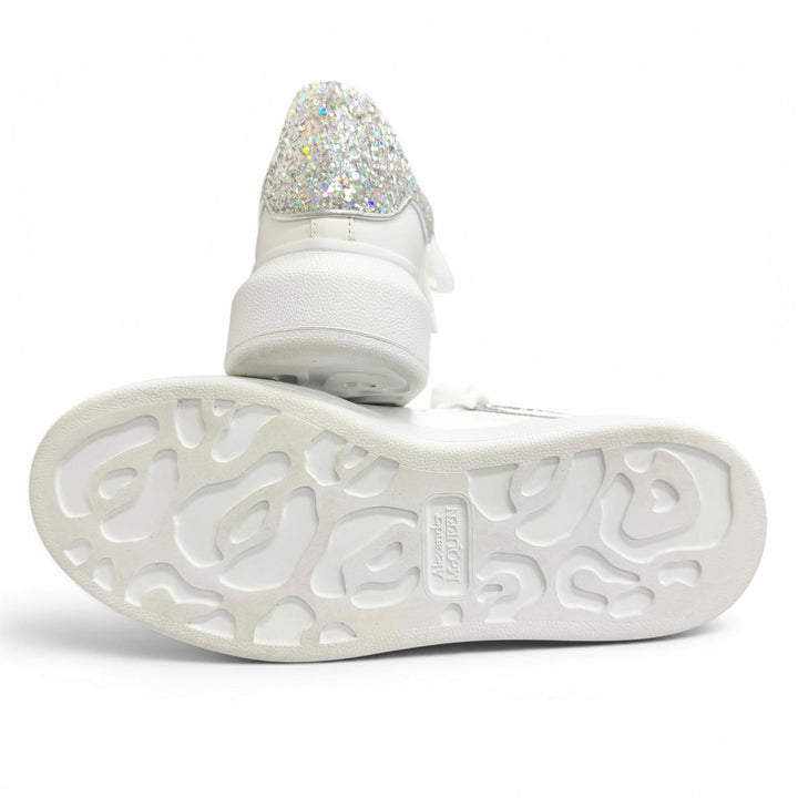 極美△Alexander McQueen アレキサンダーマックイーン 558945 LARRY ラリー レザー グリッター オーバーサイズドスニーカー ホワイト 35