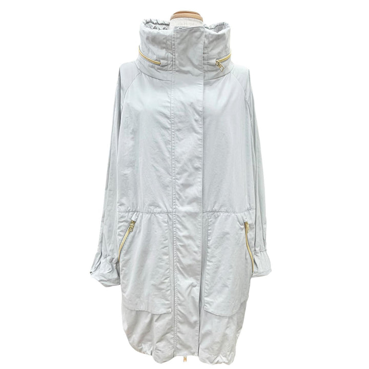 美品△TATRAS タトラス LTLA21S4205-L REA ロゴプレート スタンドカラー フード収納 ZIP UP ブルゾン ロングコート グレー 02 正規品